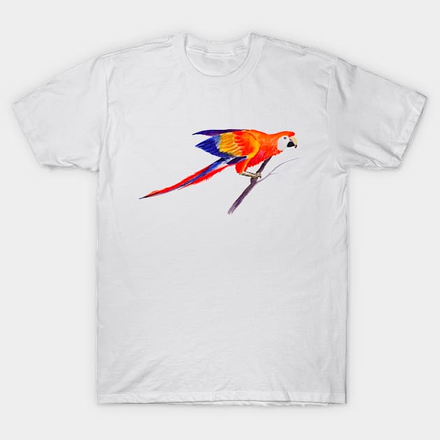 Orange and Blue Parrot Watercolor Painting T-Shirt by julyperson